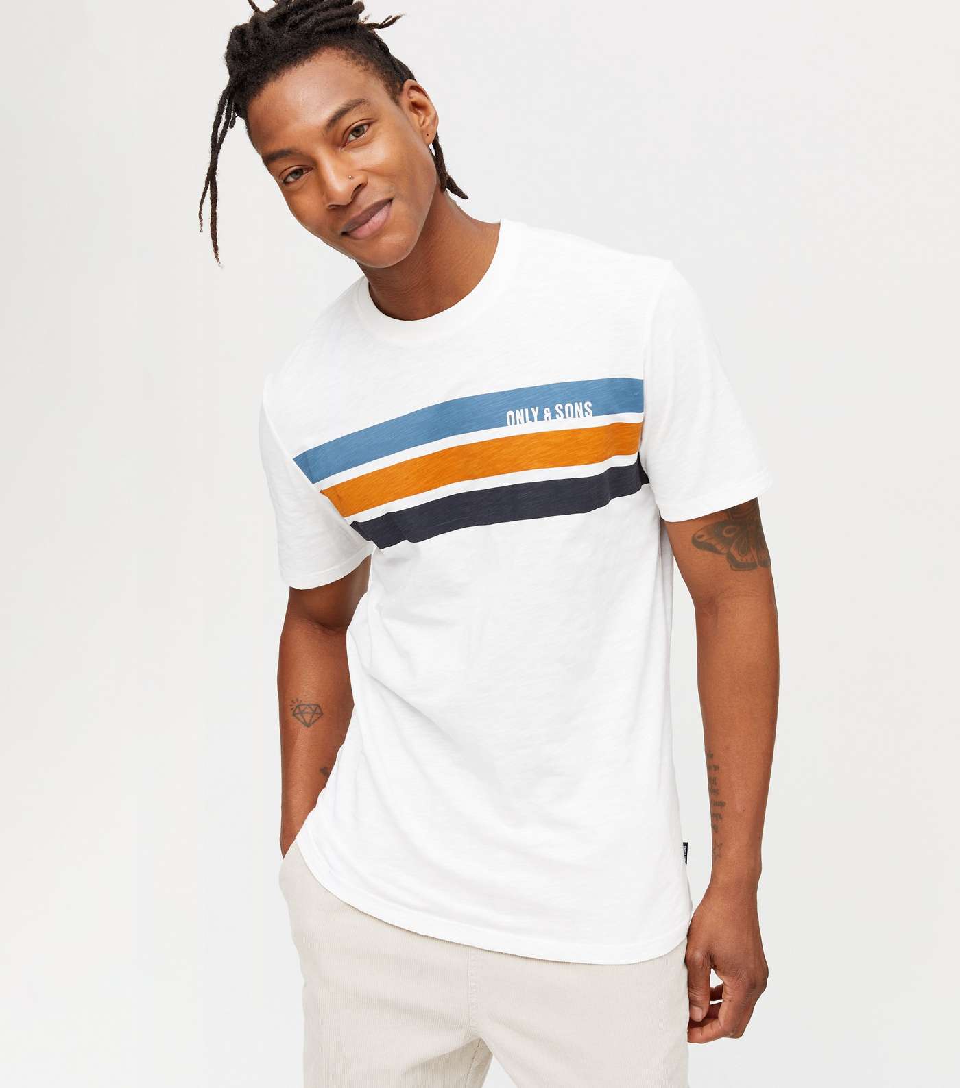 Only & Sons White Stripe Logo T-Shirt 