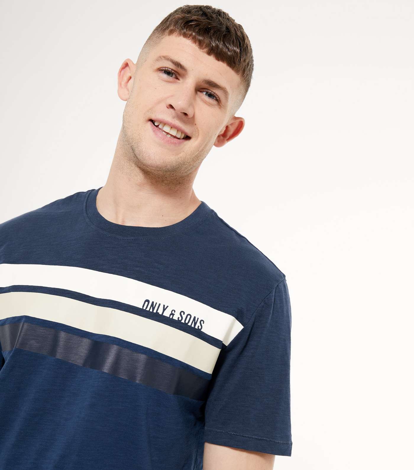 Only & Sons Navy Stripe Logo T-Shirt  Image 3