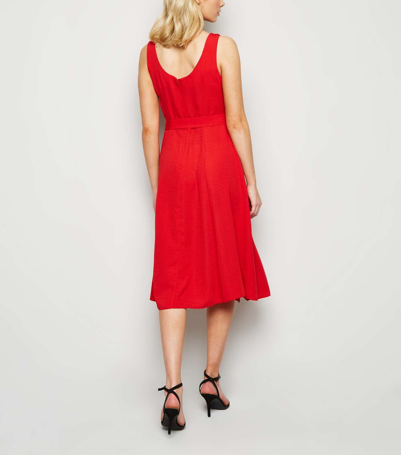 Apricot Red Plain Skater Dress Image 3