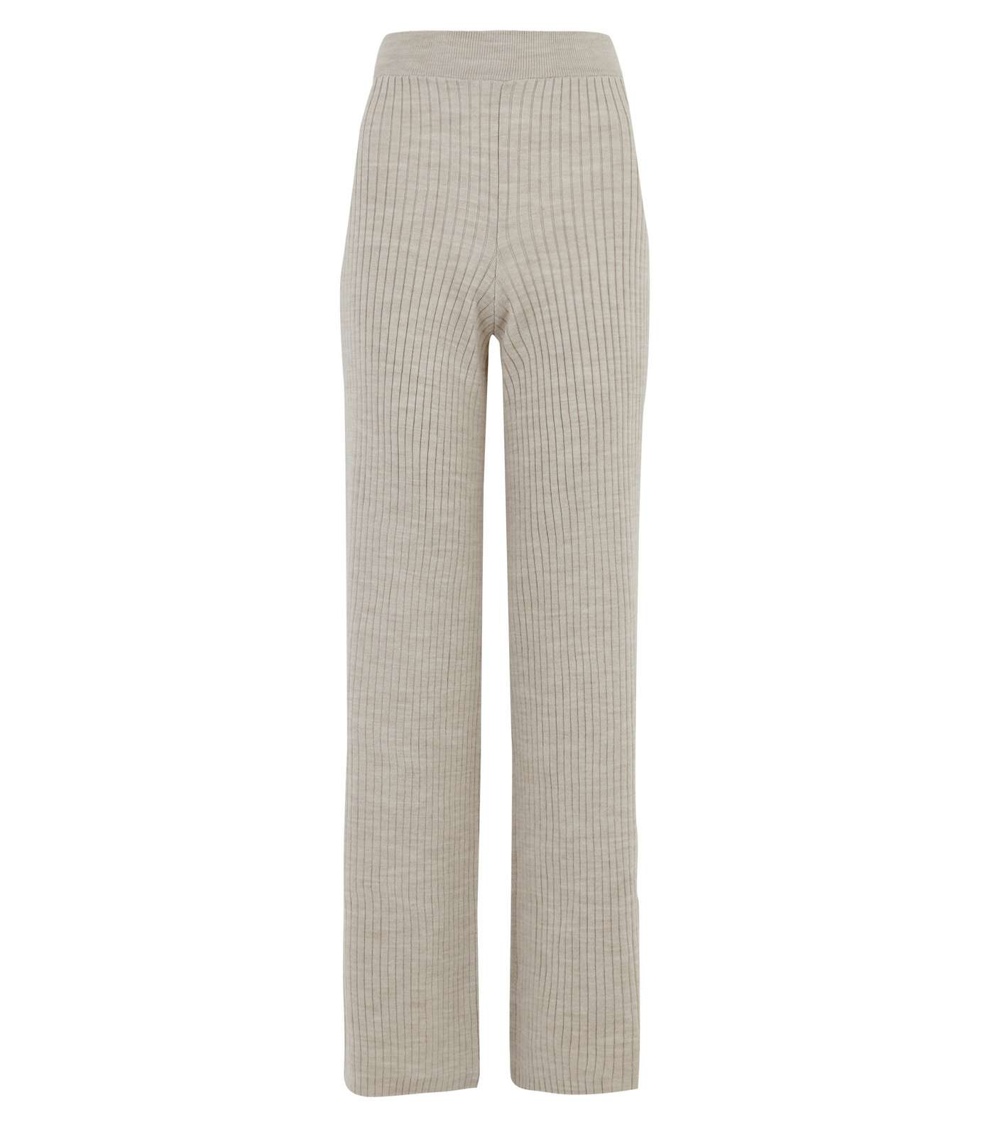 Cream Ribbed Knit Wide Leg Trousers  Image 2