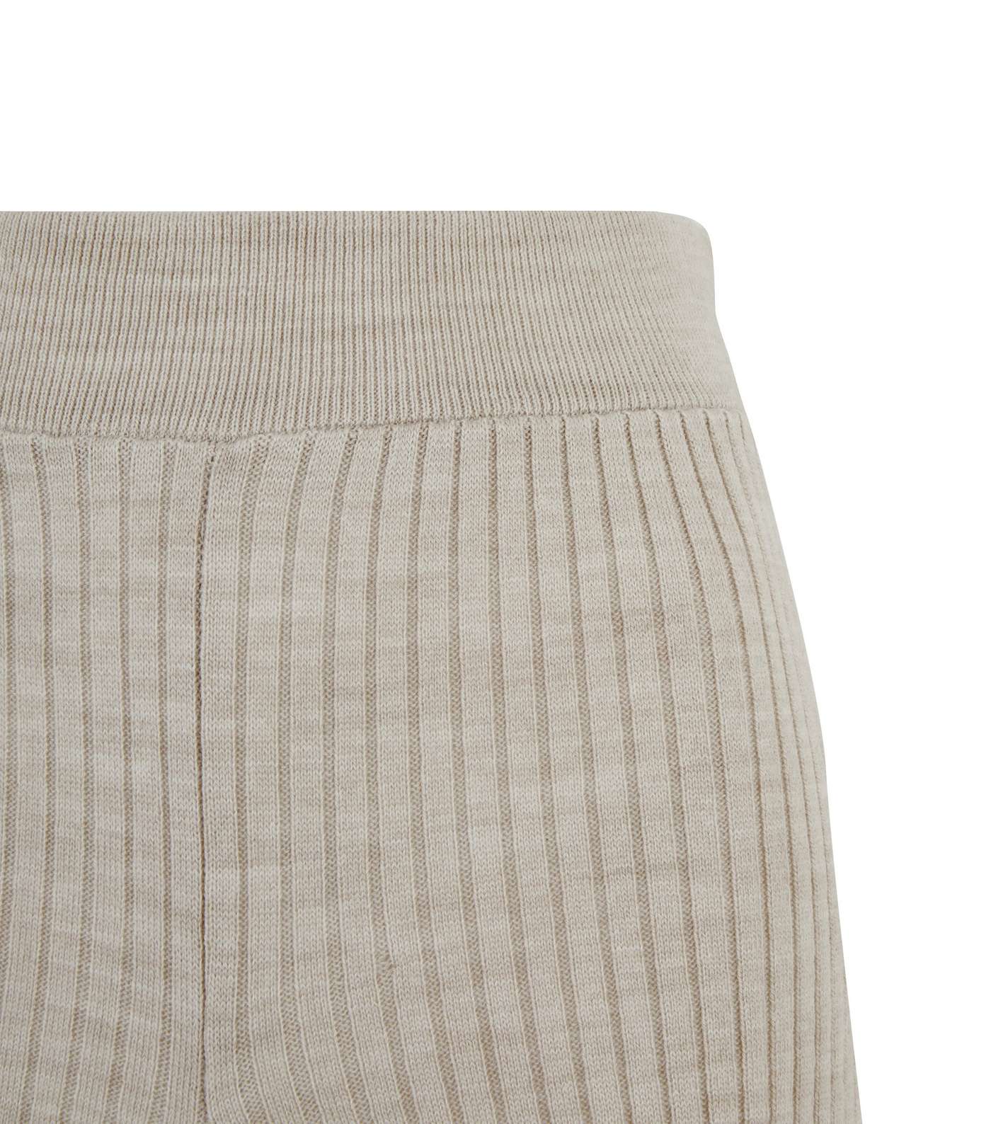 Cream Ribbed Knit Wide Leg Trousers  Image 4