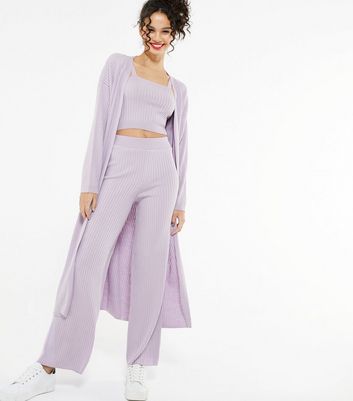 Image of Lilac Ribbed Knit Wide Leg Trousers New Look
