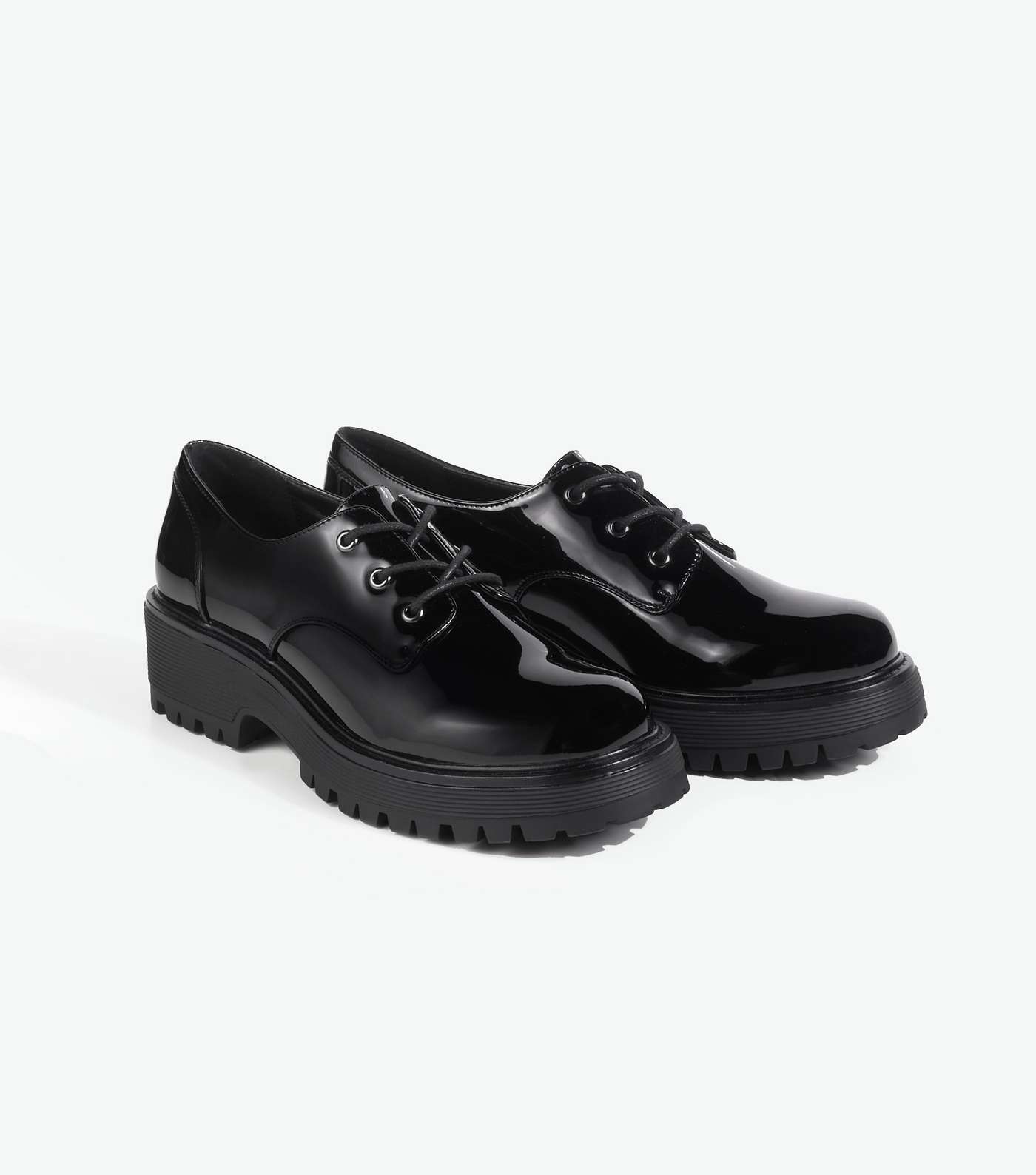 Black Patent Chunky Lace Up Shoes  Image 2