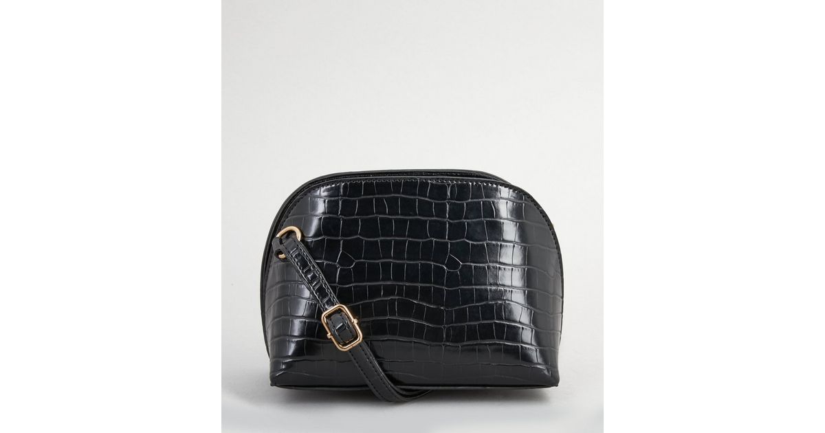 Black Faux Croc Cross Body Bag New Look
