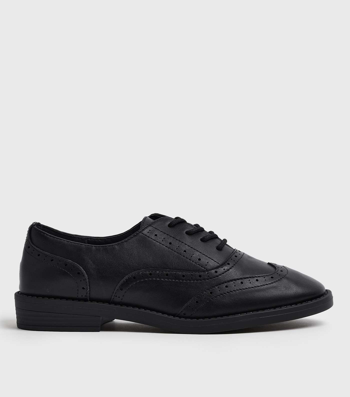 Black Leather-Look Lace Up Brogues 