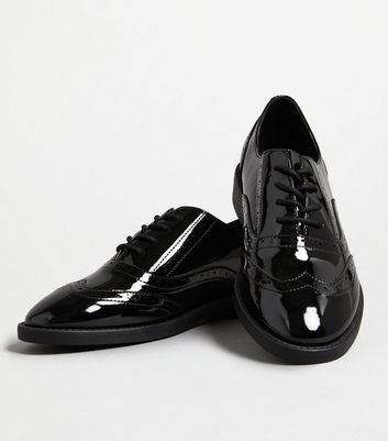 Black patent lace up brogues Clearance