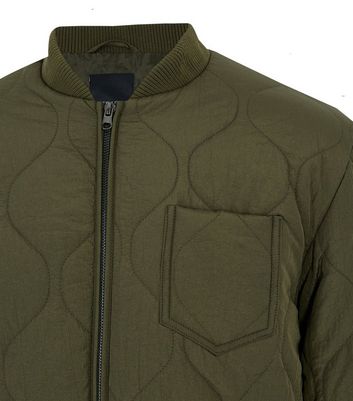 Image of Khaki Quilted Zip Front Jacket New Look