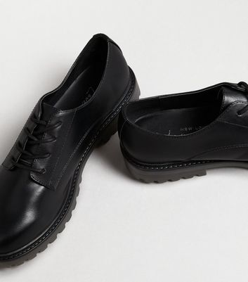 Image of Black Leather-Look Lace Up Brogues New Look Vegan