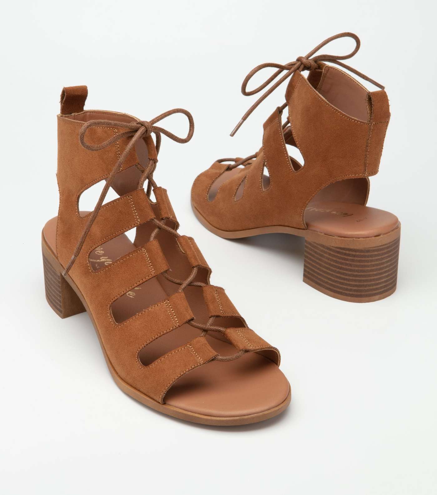 Tan Suedette Lace Up Heeled Sandals Image 2