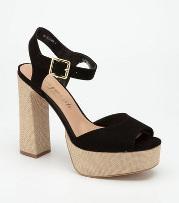 Black Canvas Platform Block Heel 