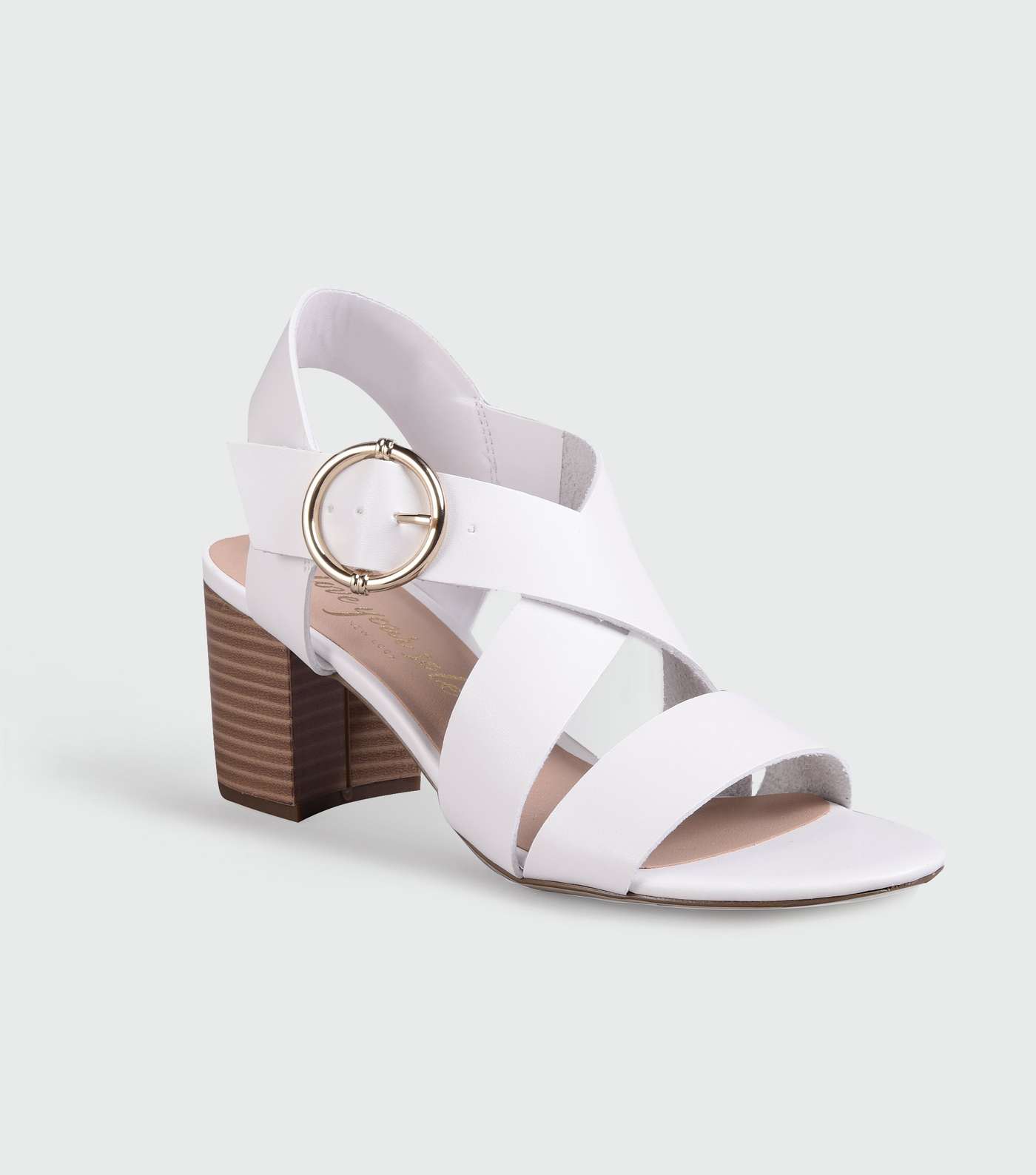 White Leather-Look Strappy Block Heel Sandals