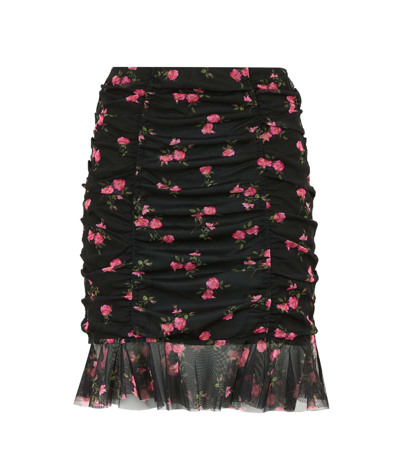Black Floral Mesh Ruched Mini Skirt  Image 5