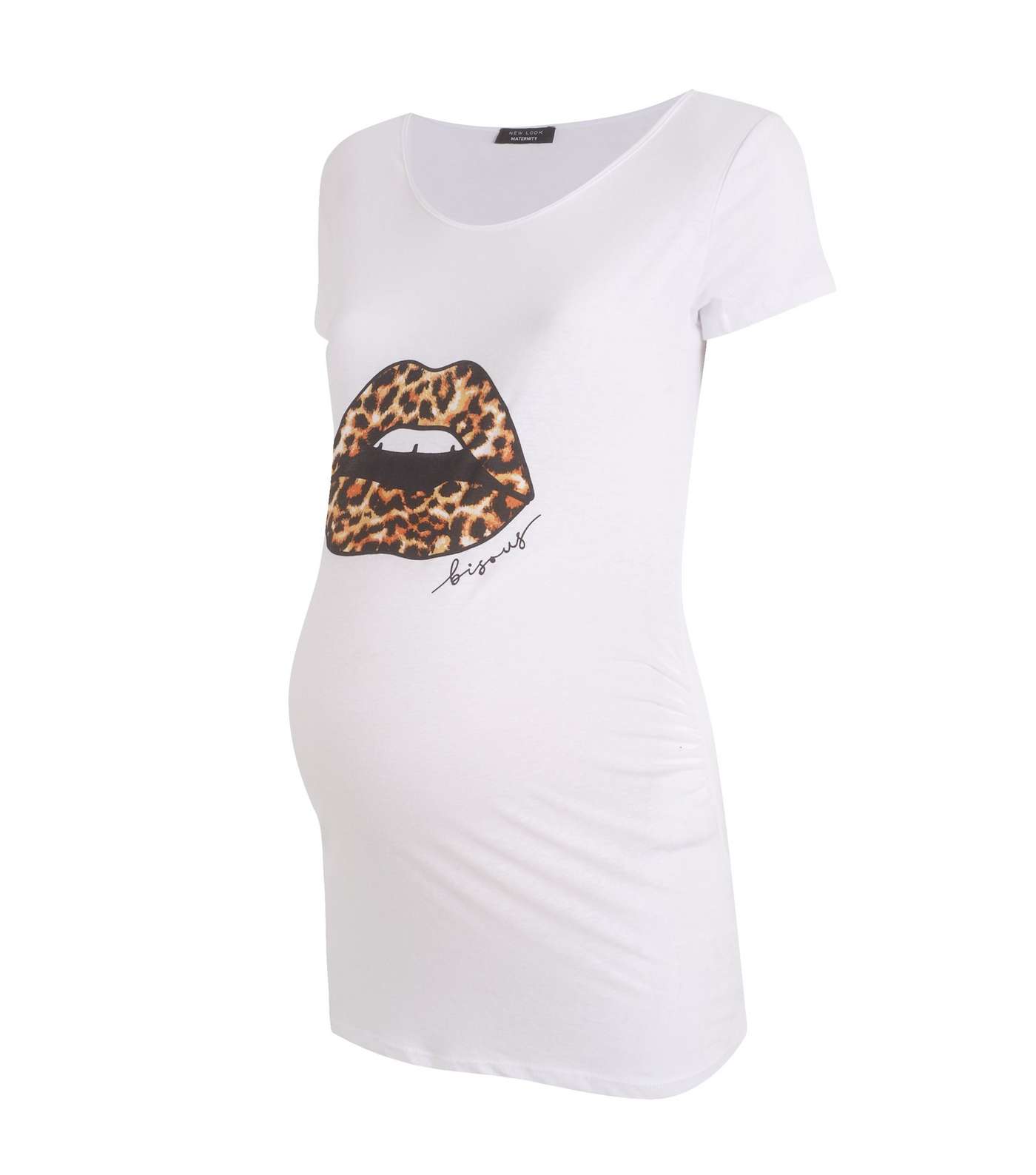 Maternity White Leopard Print Lips Slogan T-Shirt