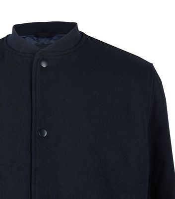 Image of Navy Faux Wool Bomber Jacket New Look