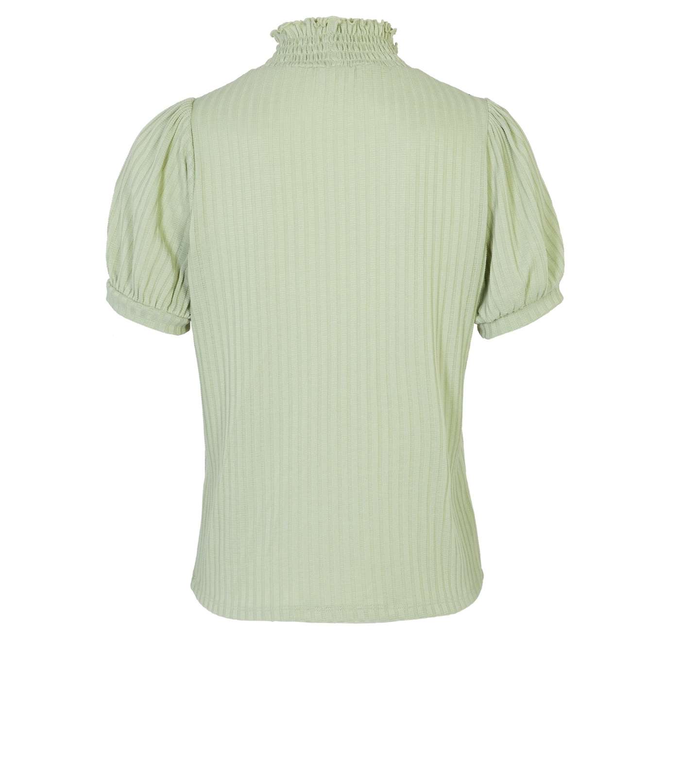 Light Green Shirred High Neck Puff Sleeve Top Image 2