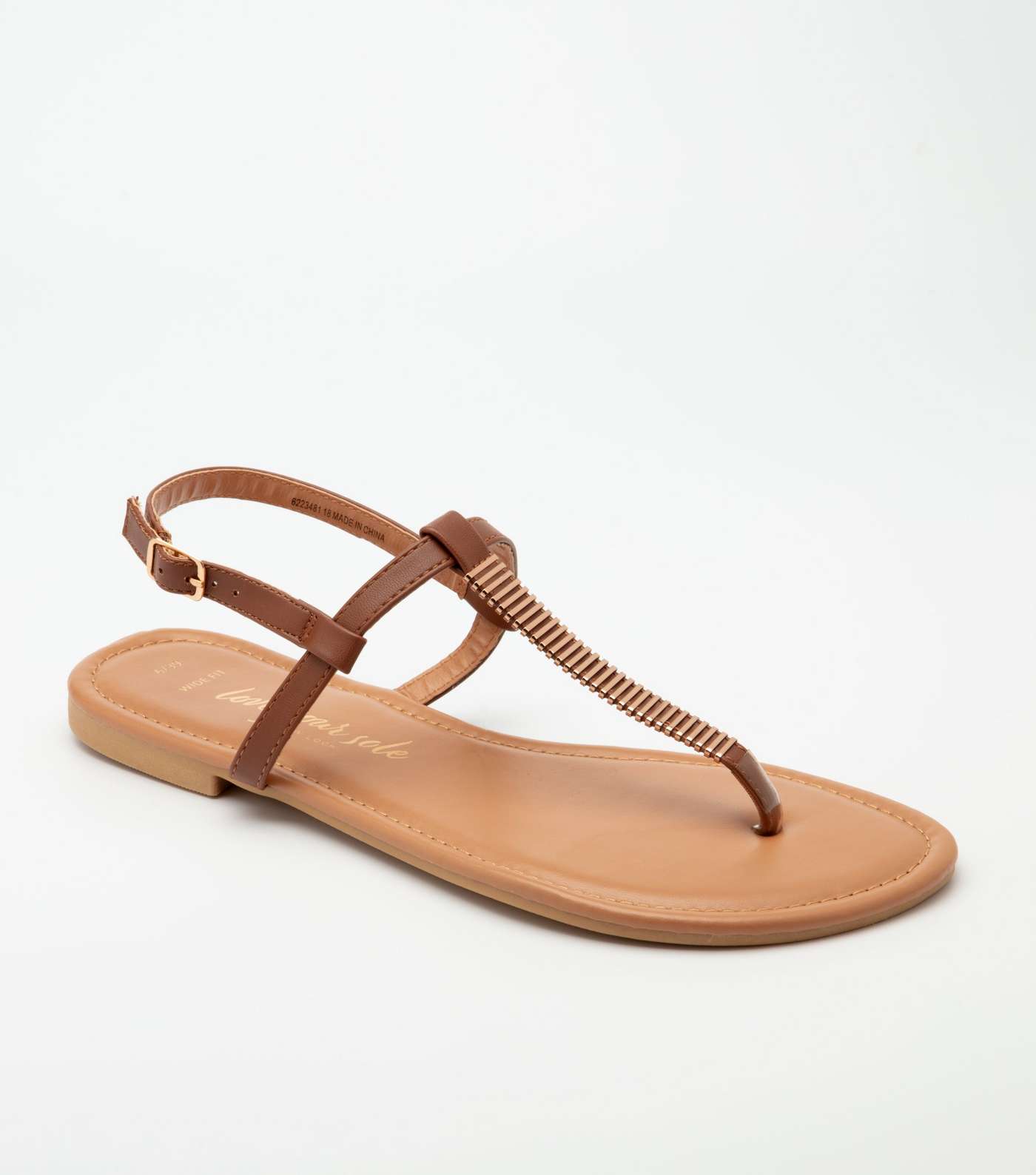 Wide Fit Tan Embellished Flat Sandals 