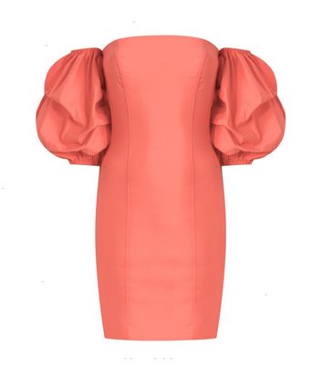 coral bardot dress