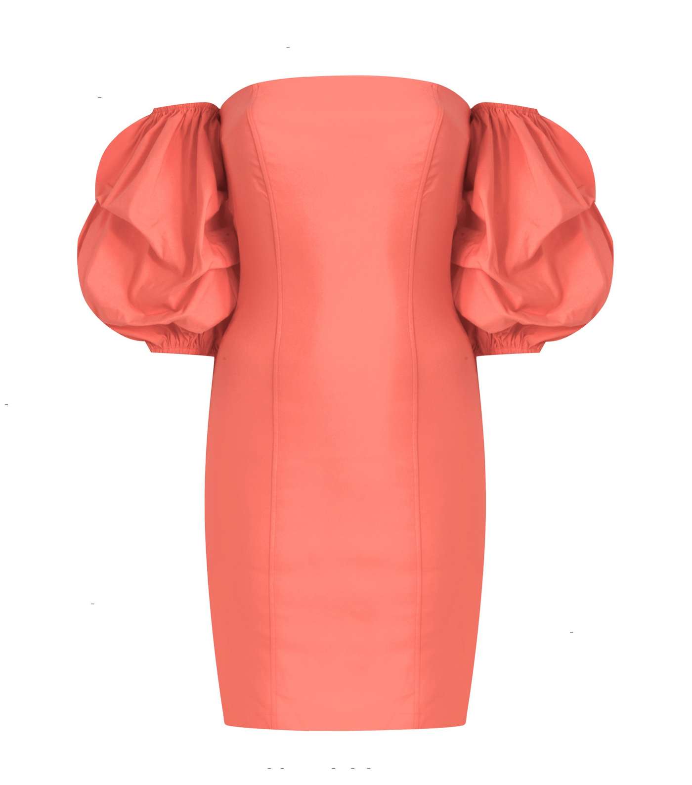 Coral Puff Sleeve Bardot Dress 
