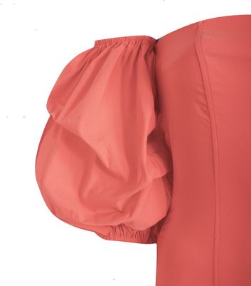 Image of Coral Puff Sleeve Bardot Dress New Look