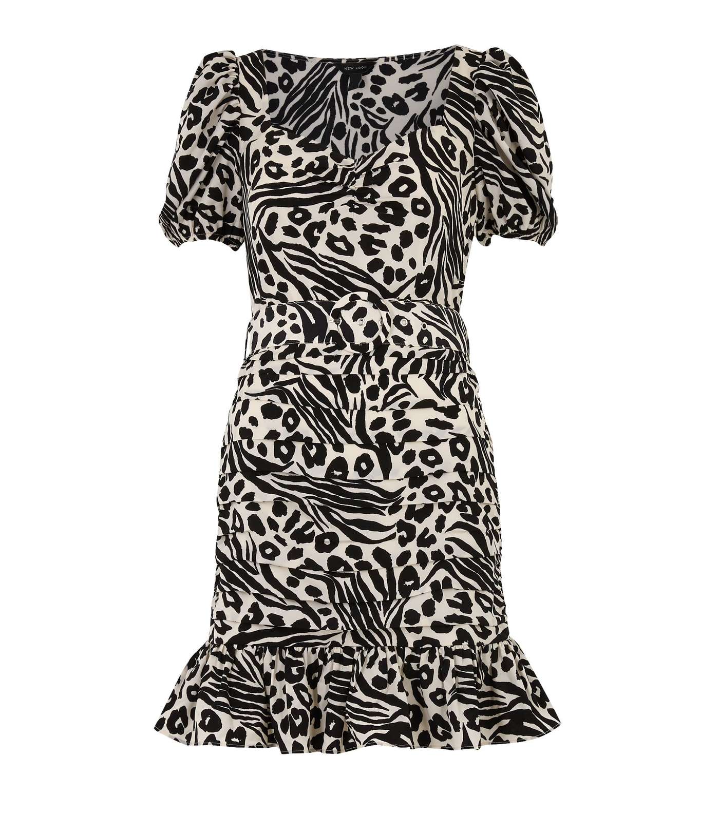 Black Animal Print Belted Ruched Mini Dress  Image 5