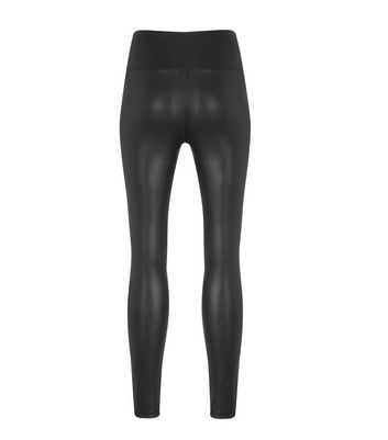 Click to view product details and reviews for Petite Black Coated Leather Look Leggings New Look.