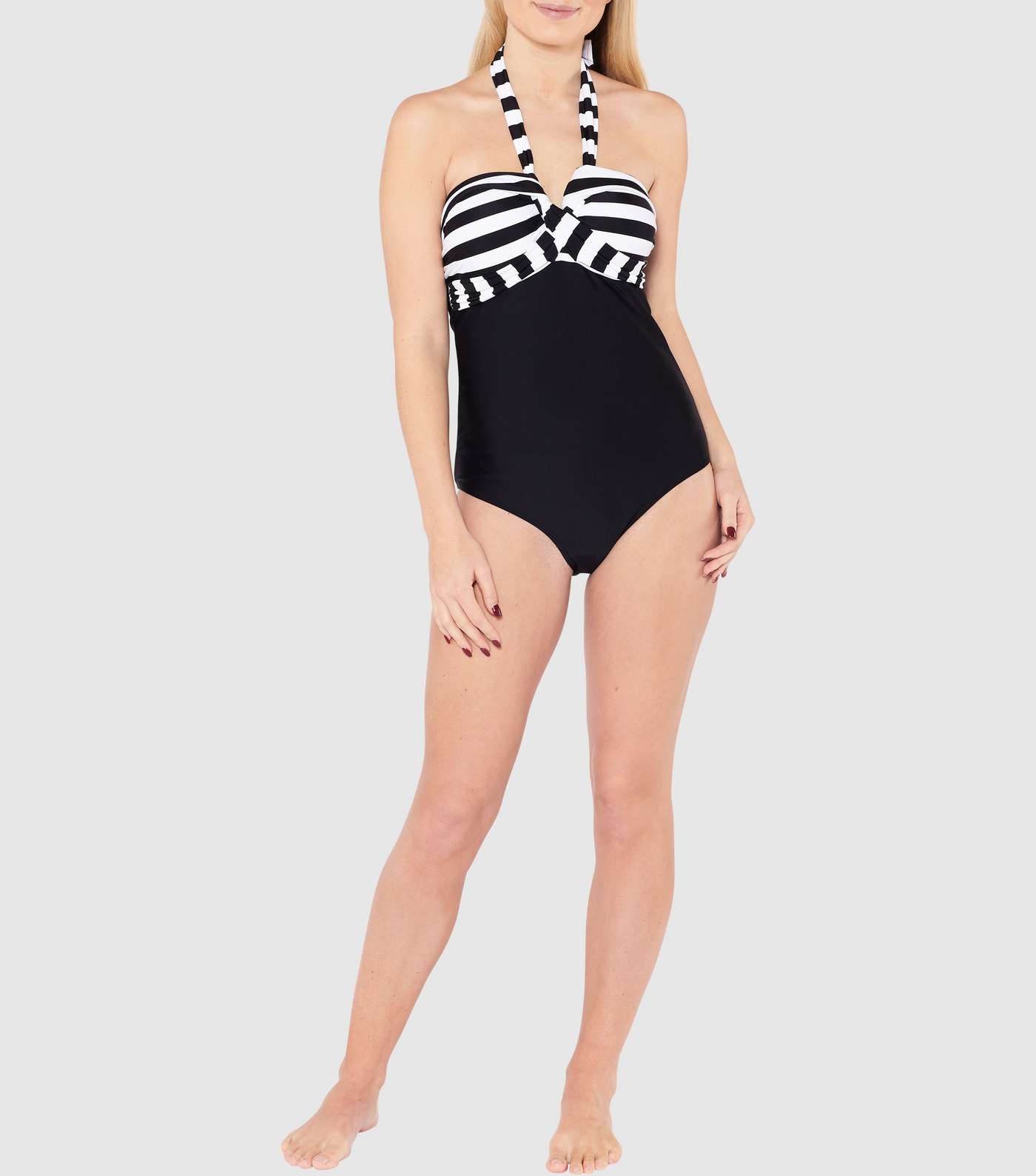 Beachcomber Black Stripe Twist Halterneck Swimsuit Image 2