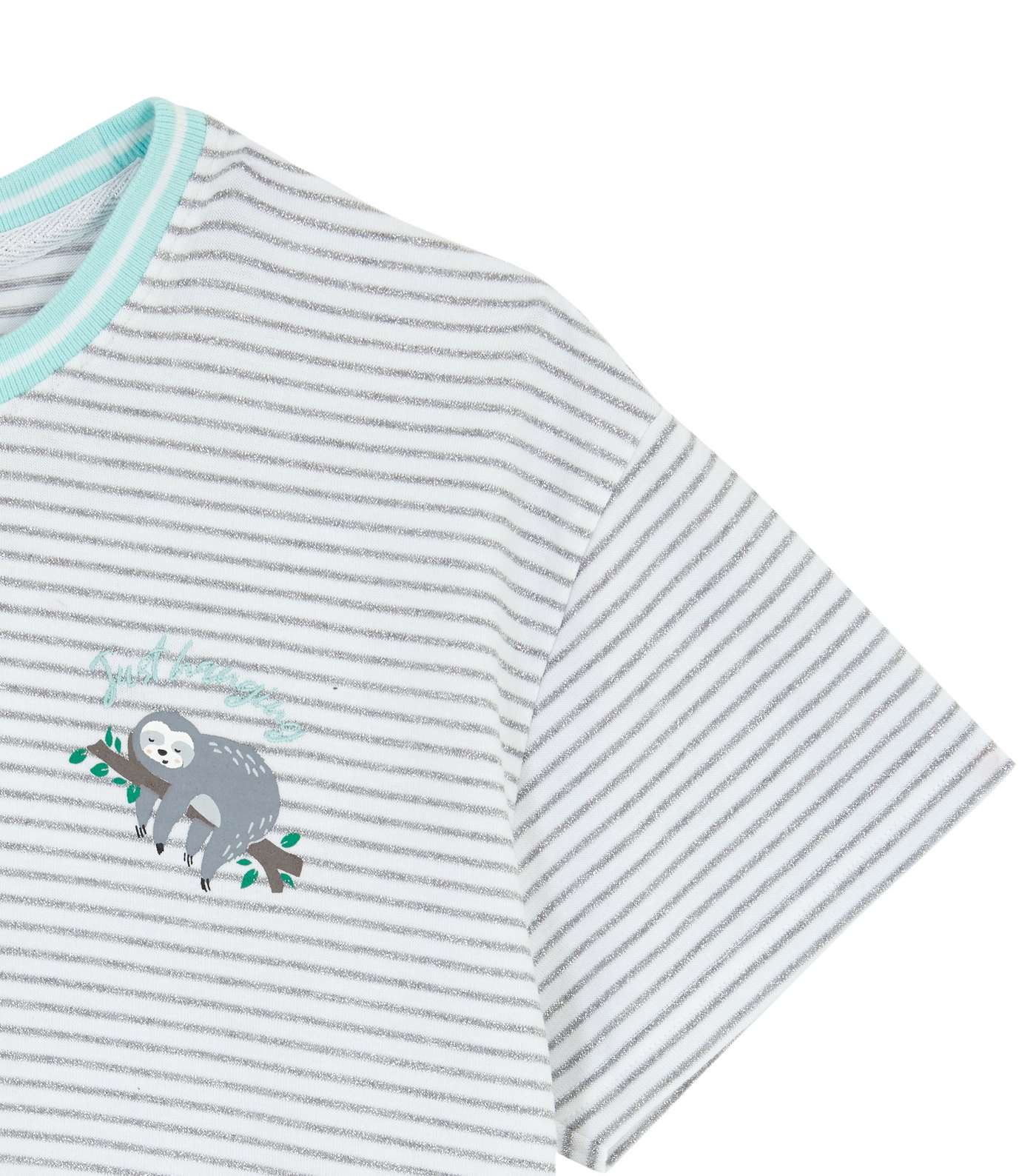 Girls White Glitter Stripe Sloth Short Pyjama Set Image 3