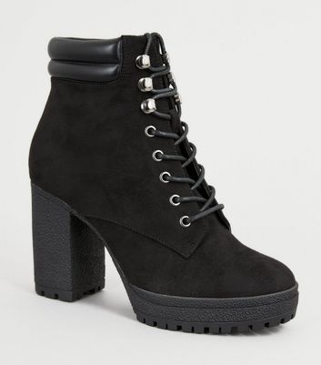 Wide Fit Black Suedette Lace Up Block 