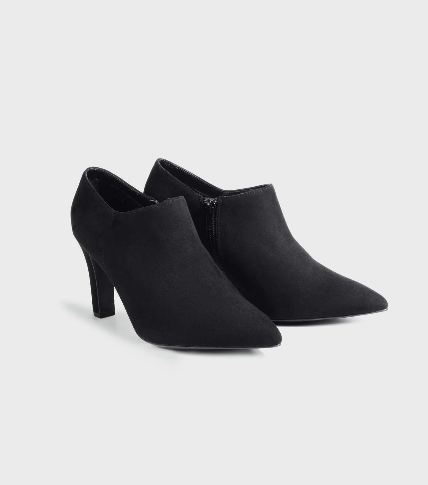 Black Suedette Pointed Block Heel Shoe Boots Image 2