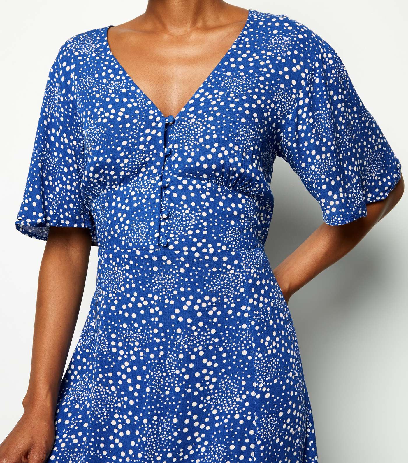 Apricot Bright Blue Spot Button Up Dress Image 4