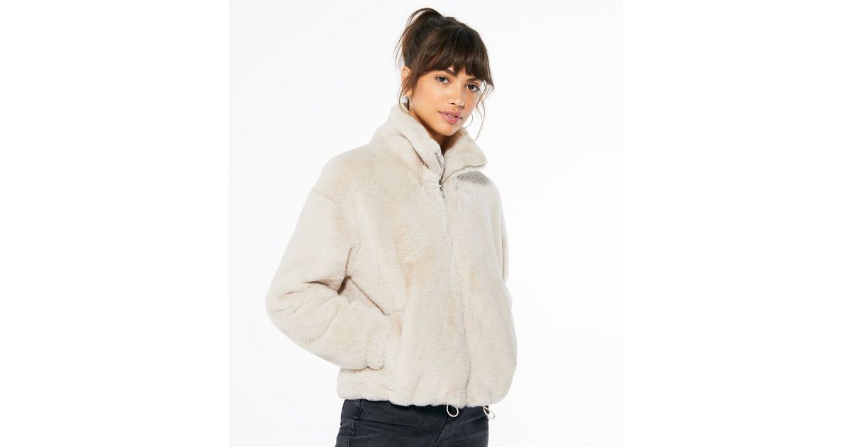 Off White Faux Fur High Neck Jacket | New Look