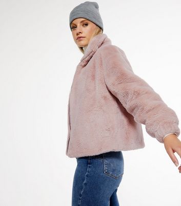 Pale Pink Faux Fur High Neck Jacket New Look