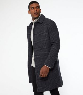 Dark Grey Check Pocket Formal Coat New Look