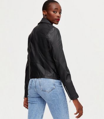 Tall Black Leather-Look Zip Biker 