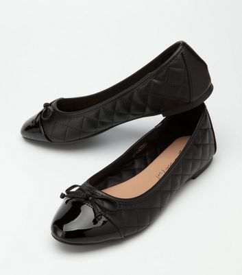 Image of Black Leather-Look Quilted Ballet Pumps New Look Vegan