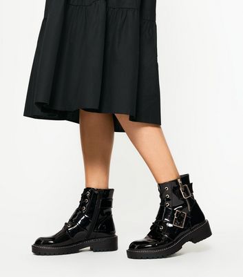 black patent boots new look