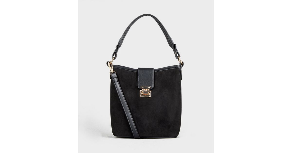 Black Suedette Mini Bucket Bag New Look