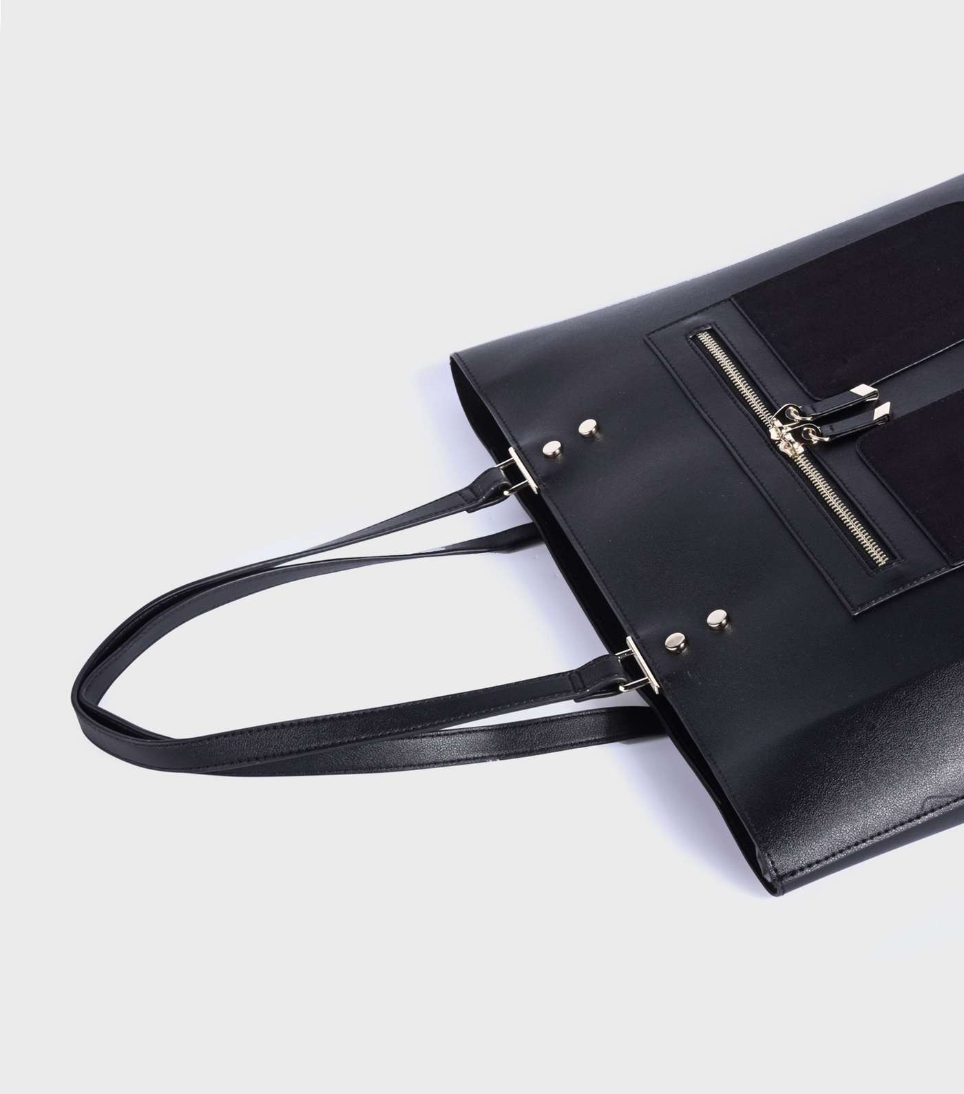 Black Leather-Look Zip Front Tote Bag Image 3