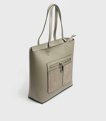 Grey Leather Look Zip Front Tote Bag New Look