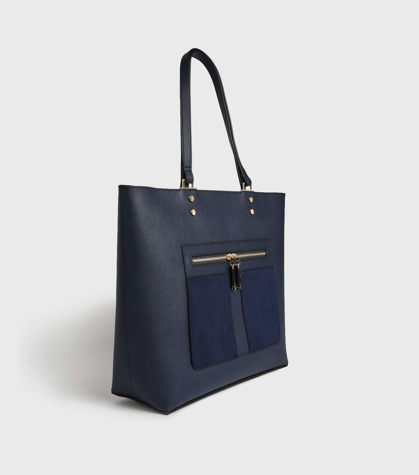 Navy Leather-Look Zip Front Tote Bag Image 4