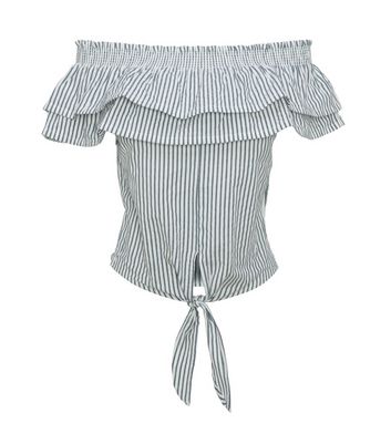 navy and white striped bardot top