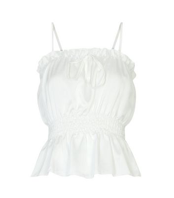 Cameo Rose White Satin Shirred Cami | New Look