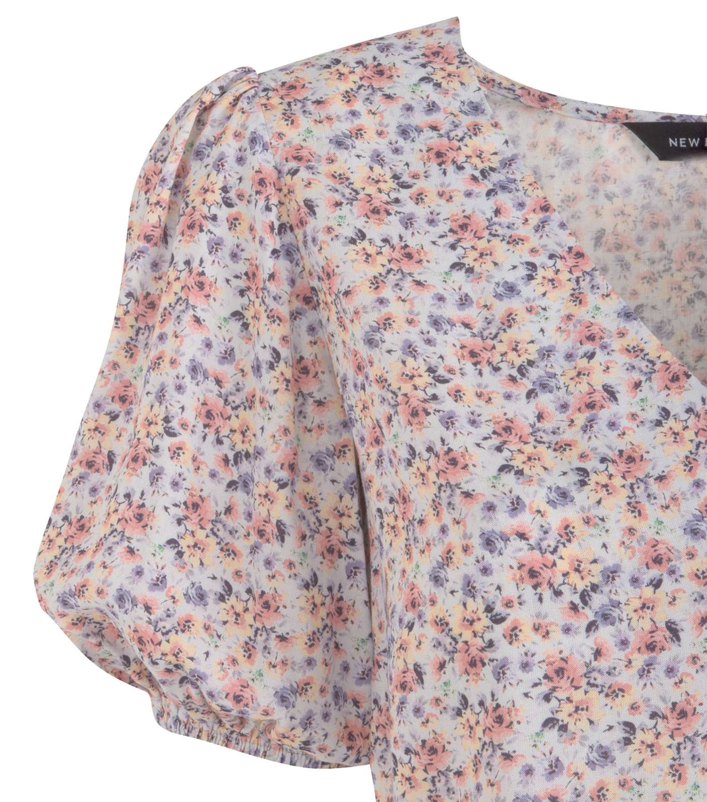 Blue Ditsy Floral Puff Sleeve Peplum Blouse  Image 3