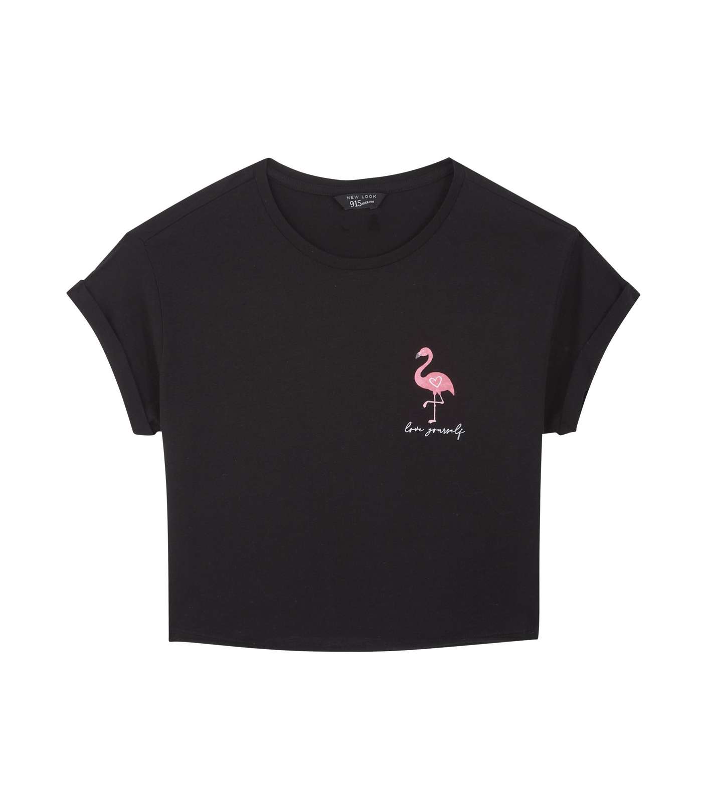 Girls Black Flamingo Love Slogan T-Shirt 