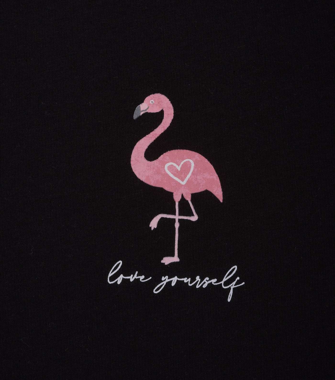 Girls Black Flamingo Love Slogan T-Shirt  Image 3
