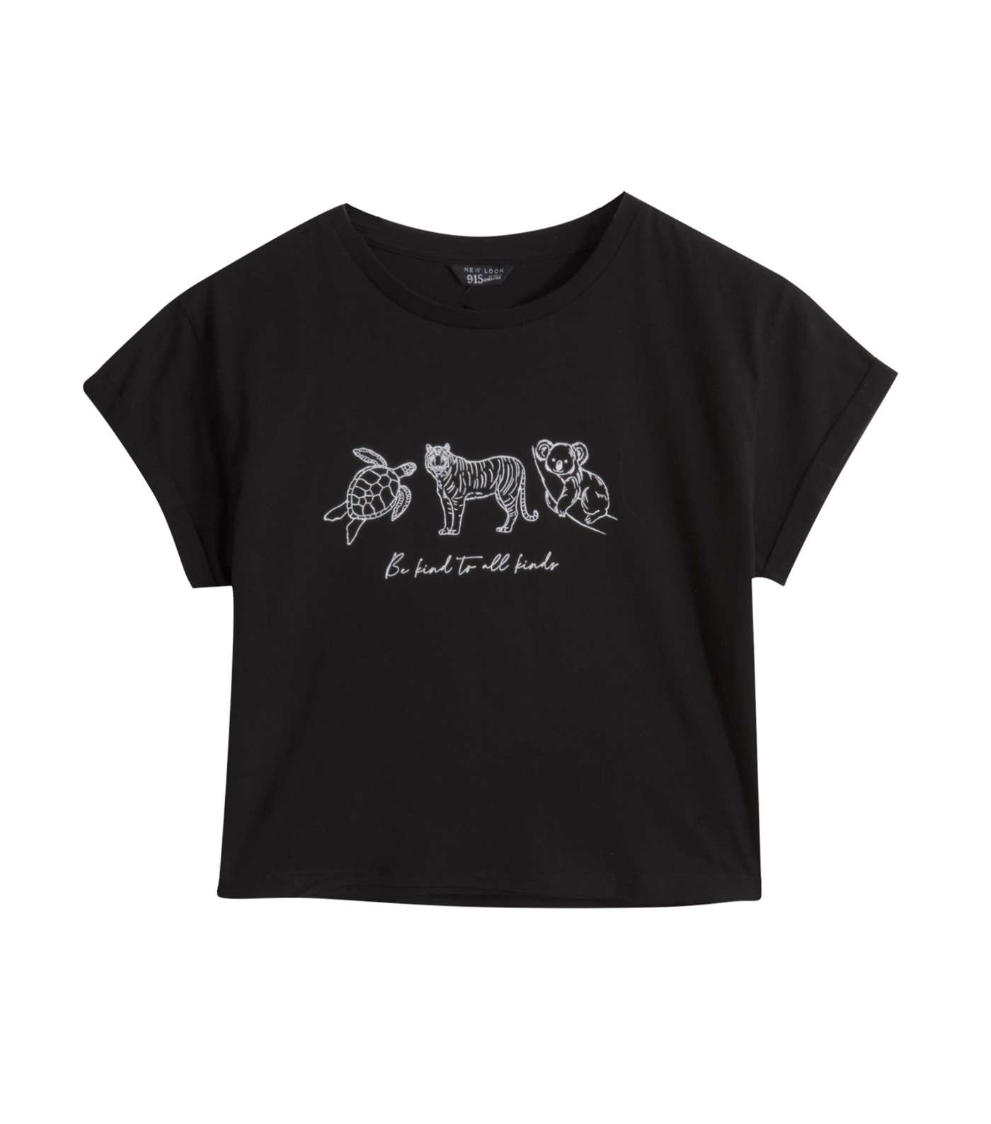 Girls Black Be Kind Animal Slogan T-Shirt