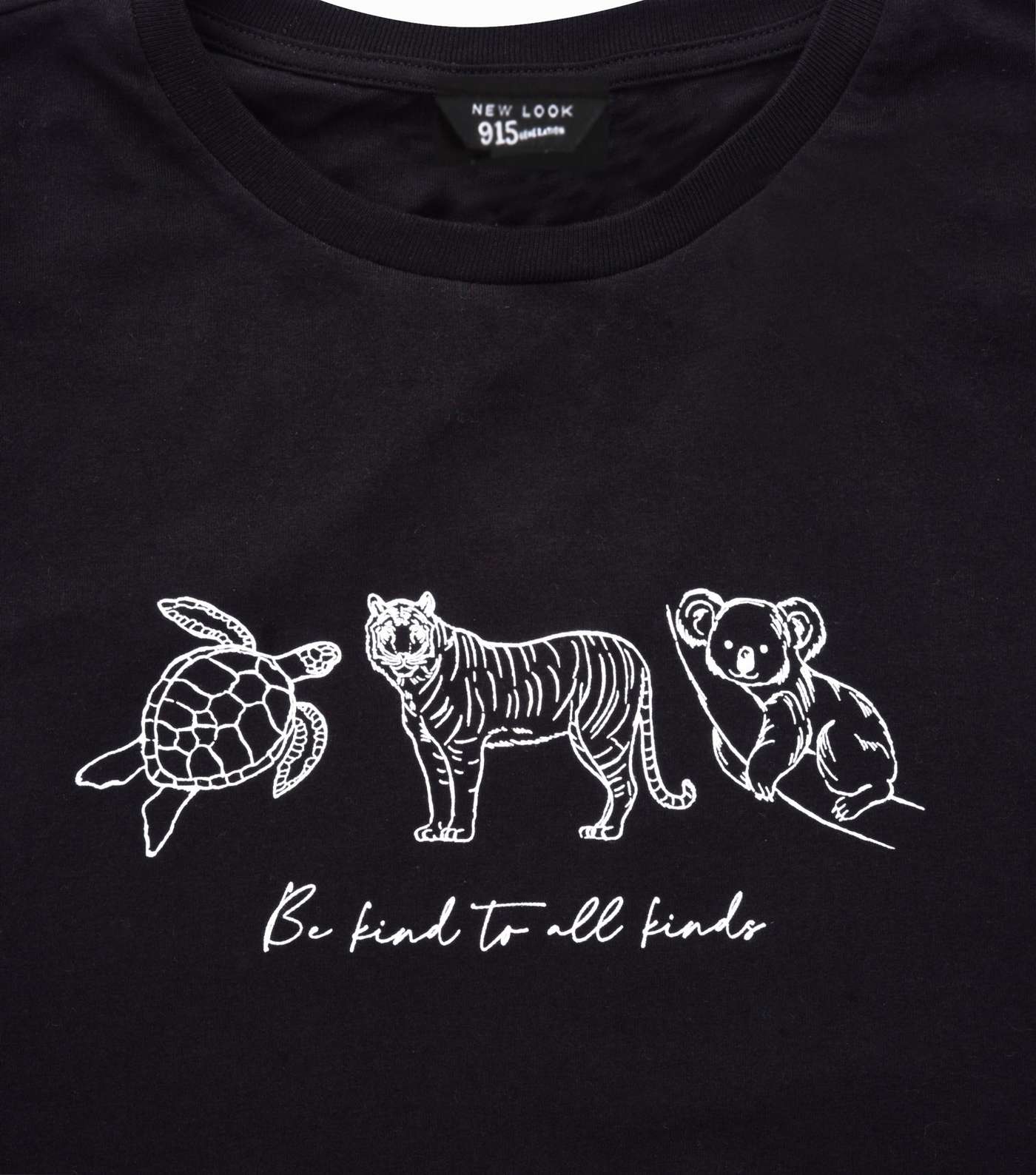 Girls Black Be Kind Animal Slogan T-Shirt Image 3