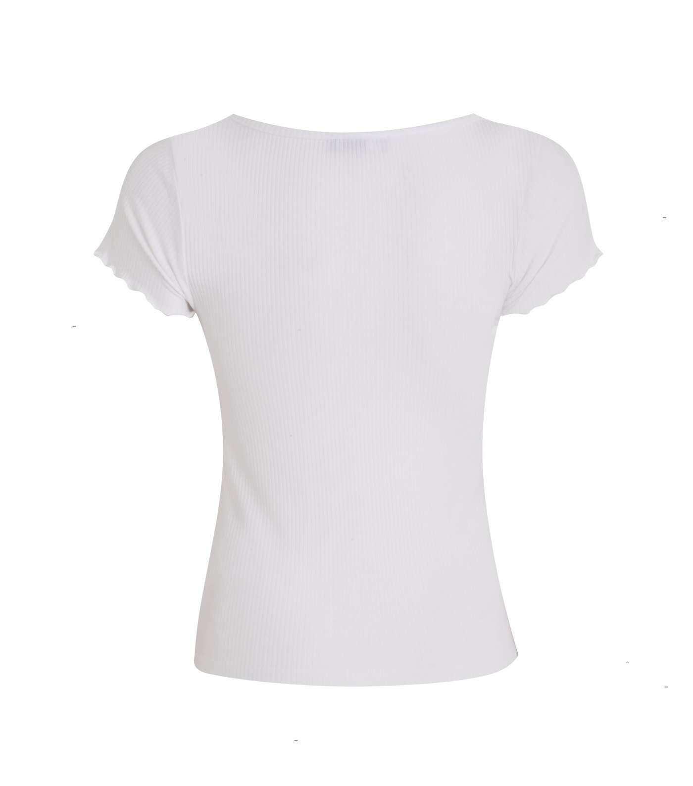 White Ribbed Ruched Front T-Shirt  Image 2