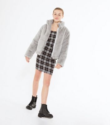 girls black and white check dress