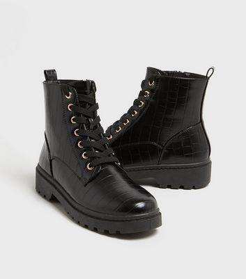 black croc biker boots